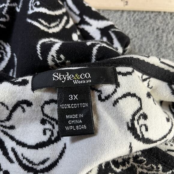 Style & Co Sweater Womens 3X Black White Open Front Knit Cardigan Boho Top Artsy - Picture 6 of 9